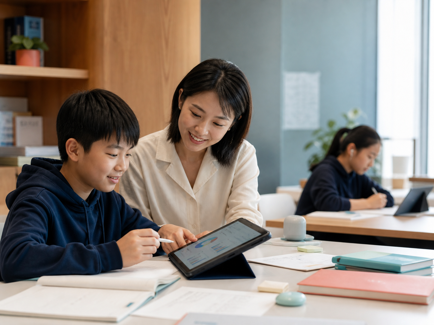 教师借助人工智能工具支持学生个性化学习的概念画面