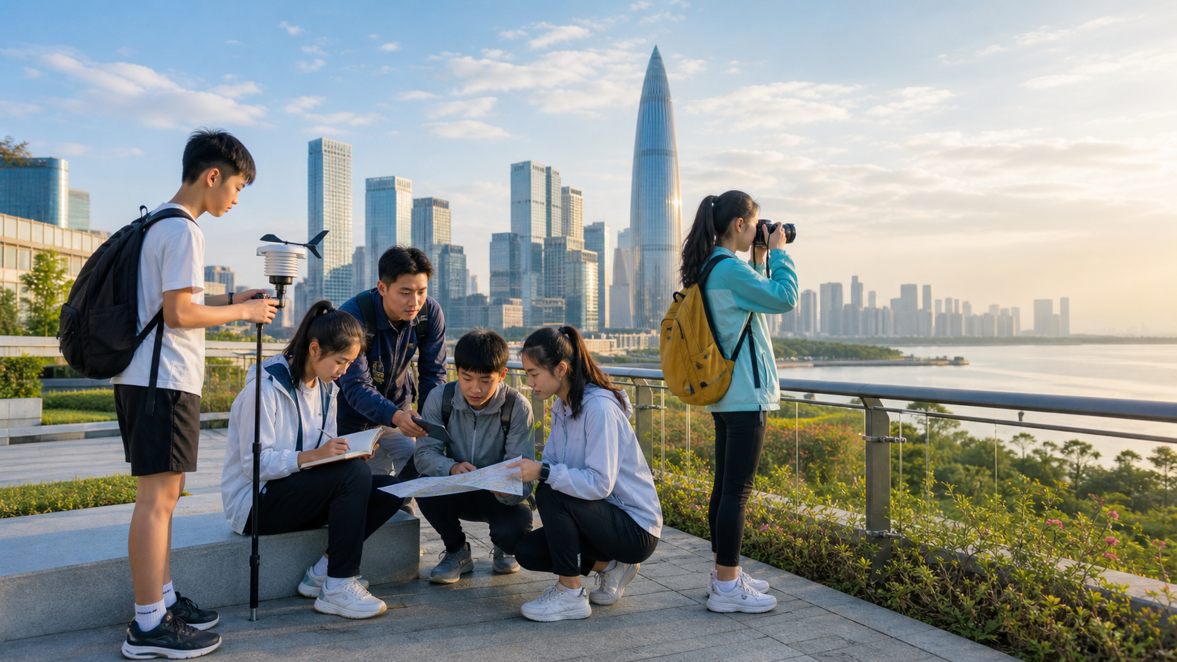青少年在深圳城市与科技企业场景中探索的概念画面